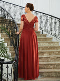 Aryana A-Line/Princess Chiffon Ruched V-neck Short Sleeves Asymmetrical Mother of the Bride Dresses STKP0020273