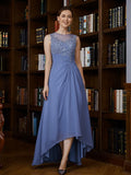 Jean A-Line/Princess Chiffon Applique Scoop Sleeveless Asymmetrical Mother of the Bride Dresses STKP0020257