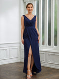 Isabela Sheath/Column Stretch Crepe Ruched V-neck Sleeveless Floor-Length Mother of the Bride Dresses STKP0020258