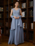 Makenzie A-Line/Princess Chiffon Applique V-neck Sleeveless Floor-Length Mother of the Bride Dresses STKP0020259