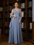 Makenzie A-Line/Princess Chiffon Applique V-neck Sleeveless Floor-Length Mother of the Bride Dresses STKP0020259