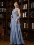 Makenzie A-Line/Princess Chiffon Applique V-neck Sleeveless Floor-Length Mother of the Bride Dresses STKP0020259