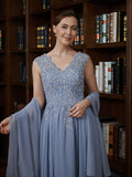 Makenzie A-Line/Princess Chiffon Applique V-neck Sleeveless Floor-Length Mother of the Bride Dresses STKP0020259