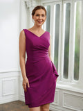 Lydia Sheath/Column Stretch Crepe Ruched V-neck Sleeveless Knee-Length Mother of the Bride Dresses STKP0020262