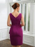 Lydia Sheath/Column Stretch Crepe Ruched V-neck Sleeveless Knee-Length Mother of the Bride Dresses STKP0020262