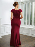 Marlene Sheath/Column Jersey Ruched V-neck Short Sleeves Floor-Length Mother of the Bride Dresses STKP0020252