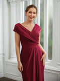 Marlene Sheath/Column Jersey Ruched V-neck Short Sleeves Floor-Length Mother of the Bride Dresses STKP0020252