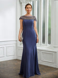 Lori Sheath/Column Chiffon Beading Bateau Short Sleeves Floor-Length Mother of the Bride Dresses STKP0020253