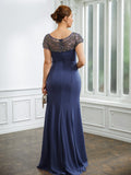 Lori Sheath/Column Chiffon Beading Bateau Short Sleeves Floor-Length Mother of the Bride Dresses STKP0020253