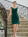 Caitlin Sheath/Column Stretch Crepe Ruched V-neck Sleeveless Short/Mini Mother of the Bride Dresses STKP0020254