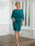 Ansley Sheath/Column Chiffon Ruched Bateau 3/4 Sleeves Knee-Length Mother of the Bride Dresses STKP0020247