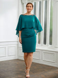 Ansley Sheath/Column Chiffon Ruched Bateau 3/4 Sleeves Knee-Length Mother of the Bride Dresses STKP0020247