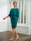 Ansley Sheath/Column Chiffon Ruched Bateau 3/4 Sleeves Knee-Length Mother of the Bride Dresses STKP0020247