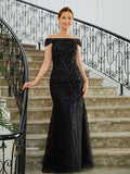 Alexandra Sheath/Column Tulle Beading Off-the-Shoulder Sleeveless Floor-Length Mother of the Bride Dresses STKP0020249