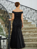 Alexandra Sheath/Column Tulle Beading Off-the-Shoulder Sleeveless Floor-Length Mother of the Bride Dresses STKP0020249