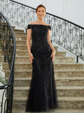 Alexandra Sheath/Column Tulle Beading Off-the-Shoulder Sleeveless Floor-Length Mother of the Bride Dresses STKP0020249