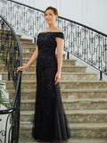 Alexandra Sheath/Column Tulle Beading Off-the-Shoulder Sleeveless Floor-Length Mother of the Bride Dresses STKP0020249