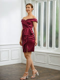 Salma Sheath/Column Elastic Woven Satin Ruched Off-the-Shoulder Sleeveless Short/Mini Mother of the Bride Dresses STKP0020250