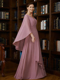 Kinley A-Line/Princess Chiffon Ruched V-neck 3/4 Sleeves Floor-Length Mother of the Bride Dresses STKP0020251