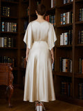 Cierra A-Line/Princess Silk like Satin Ruched Scoop 1/2 Sleeves Ankle-Length Mother of the Bride Dresses STKP0020243