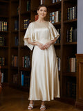 Cierra A-Line/Princess Silk like Satin Ruched Scoop 1/2 Sleeves Ankle-Length Mother of the Bride Dresses STKP0020243