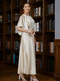 Cierra A-Line/Princess Silk like Satin Ruched Scoop 1/2 Sleeves Ankle-Length Mother of the Bride Dresses STKP0020243