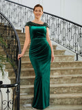 Kelsie Sheath/Column Velvet Ruched V-neck Sleeveless Floor-Length Mother of the Bride Dresses STKP0020245