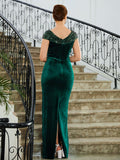 Kelsie Sheath/Column Velvet Ruched V-neck Sleeveless Floor-Length Mother of the Bride Dresses STKP0020245