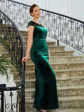 Kelsie Sheath/Column Velvet Ruched V-neck Sleeveless Floor-Length Mother of the Bride Dresses STKP0020245