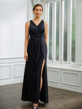 Ariana Sheath/Column Jersey Ruched V-neck Sleeveless Floor-Length Mother of the Bride Dresses STKP0020246