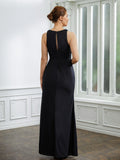 Ariana Sheath/Column Jersey Ruched V-neck Sleeveless Floor-Length Mother of the Bride Dresses STKP0020246