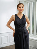 Ariana Sheath/Column Jersey Ruched V-neck Sleeveless Floor-Length Mother of the Bride Dresses STKP0020246