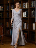 Tanya Sheath/Column 30D Chiffon Beading V-neck 3/4 Sleeves Floor-Length Mother of the Bride Dresses STKP0020247