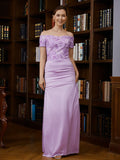 Leah Sheath/Column Charmeuse Ruched Off-the-Shoulder Short Sleeves Floor-Length Mother of the Bride Dresses STKP0020249