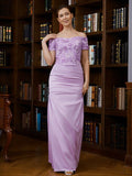 Leah Sheath/Column Charmeuse Ruched Off-the-Shoulder Short Sleeves Floor-Length Mother of the Bride Dresses STKP0020249