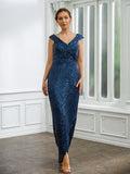 Jaylynn Sheath/Column Ruched V-neck Sleeveless Floor-Length Mother of the Bride Dresses STKP0020240