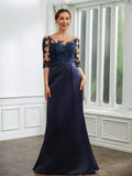 Aurora Sheath/Column Satin Applique Bateau 1/2 Sleeves Sweep/Brush Train Mother of the Bride Dresses STKP0020243