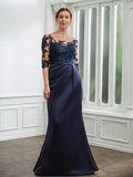 Aurora Sheath/Column Satin Applique Bateau 1/2 Sleeves Sweep/Brush Train Mother of the Bride Dresses STKP0020243