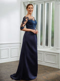 Aurora Sheath/Column Satin Applique Bateau 1/2 Sleeves Sweep/Brush Train Mother of the Bride Dresses STKP0020243