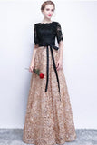 2024 Black Prom Dresses A-Line Half Sleeve Long Prom Dress Sexy P2RLTYEF