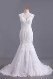 2024 Hot Mermaid/Trumpet Wedding Dresses With Applique & Beads Open PT3MPAKP