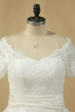 2024 New Arrival Wedding Dresses V Neck Short Sleeves Satin PFLK9PXF