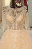 2024 Long Sleeves Scoop Neck Wedding Dresses A Line With Beading Court Train Tulle P9YGK9N3