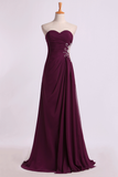 2024 Prom Dresses A Line Ruffled Bodice Beaded With Slit Floor Length