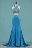 2024 High Neck Two-Piece Prom Dresses Mermaid Spandex PQKH2Q5P