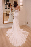 Off Shoulder Sweetheart Court Train Lace Mermaid Wedding Dresses