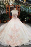 2024 Luxurious Floral Wedding Dresses Scoop Neck With Appliques And Sequins P5KCPKER