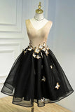 A Line Black V Neck Homecoming Dresses Sleeveless PAZ9F5HP