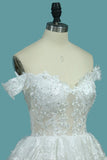 2024 Off The Shoulder A Line Lace Wedding Dresses With Applique PERQGRCL