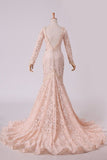 2024 Long Sleeves Wedding Dresses Scoop Lace With Sash Sweep Train PHYPX92N